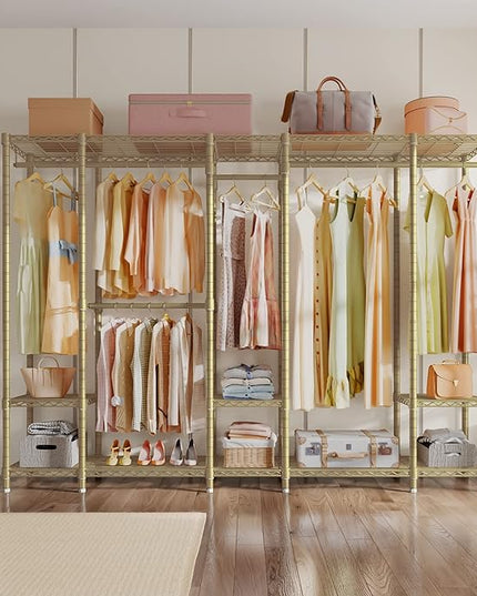 VIPEK V50 Extra Large Portable Closet Rack Bedroom Armoire Freestanding Wardrobe Closet, Heavy Duty Clothes Rack Multi-Functional Metal Clothing Rack for Hanging Clothes, Max Load 1300lbs, Gold