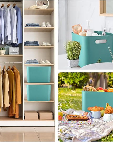 Hoolerry 8 Pieces Colorful Storage Bins with Lid, Plastic Storage Basket Organizing Container Stackable Box with Handle for Shelves Desktop Playroom Office(10.2 x 7 x 6.3 Inch,Green)