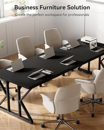 LITTLE TREE 78.7 Inch Large Executive Desk, Extra Long Computer Office Desk Workstation, Modern Simple Style Laptop Table, Sturdy Wooden Writing Workstation for Home Black