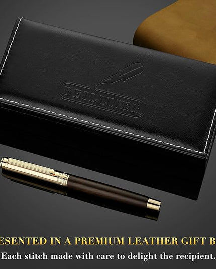 BEILUNER 316 Fountain Pen,Stunning Luxury Blackwood,24K Gilded Nib(Fine),Gorgeous 24K Gold Finish, Ink Converter,Fancy Gift for Men&Women-Elegant,Executive,Graduation Pens for Writing, BK-F