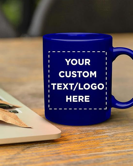 Custom Ceramic Coffee Mugs 11 oz. Set of 100, Personalized Bulk Pack - Coffee cup set, Iced coffee cup, Gaming mug - Royal Blue
