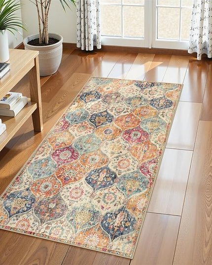 Lahome Moroccan Trellis Hallway Rug, 2x5 Washable Runner Rug Non Slip Kitchen Runners for Hallways, Ultra-Thin Vintage Carpet for Bedroom Bathroom Entryway, Cream/Multi