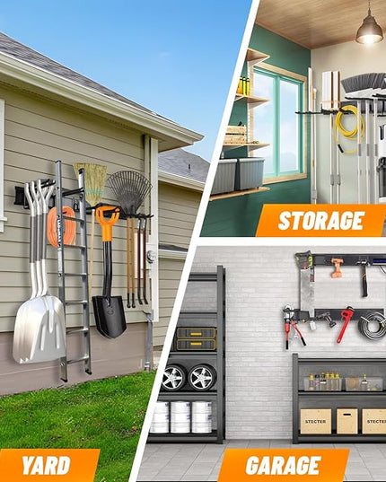 32‘’/48‘’ Garage Storage, Garage Organization, Garden Tool Organizer Wall Mount, 420lbs Adjustable Heavy Duty Metal Hanging Hooks, Yard Rack Hanger System Shovel Rake Broom Ladder Holder, Men Gift
