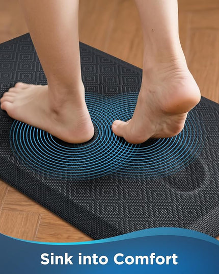Ophanie Kitchen Mats for Floor, 3/4 inch Thick, 17x24 Anti Fatigue Cushioned Mat, Kitchen Rugs, Waterproof, Comfort Ergonomic Standing Mat for Office, Home, Sink, Black Non-Slip Ridged Bottom