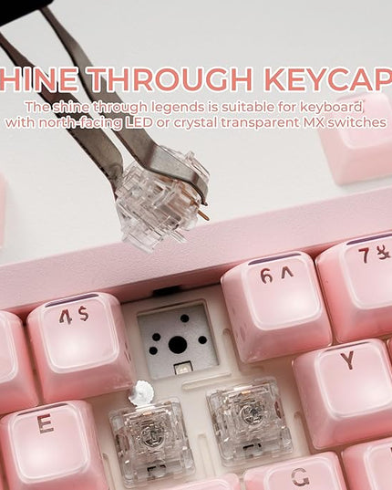 XVX Pink Jelly Keycaps for Mechanical Keyboard, Cute Crystal Keyboard Keycaps, Shine Through Keycap Set Compatible with 61/68/84/87/98/100 ANSI and ISO Layout MX Switches Mechanical Keyboard