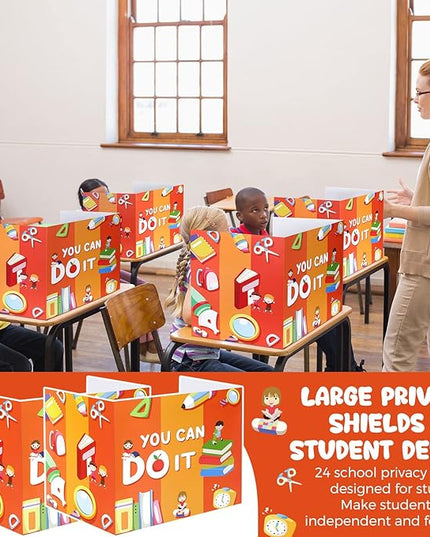 24 Pcs Privacy Boards for Student Desks Bright Colored Classroom Desk Divider Trifold Table Desk Privacy Panel Folders Screen Partition for School Teacher Student Study Test Home(Pen)