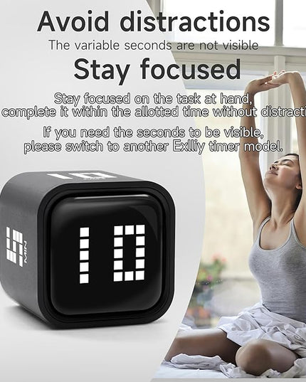 Exlliy Rotating Productivity Timer 5, 10, 30, 60 Minutes Preset, Desk Cube w/Gravity Sensor for ADHD, Mute Functions, Ideal for Work, Study, Kitchen, Back to School (Black)