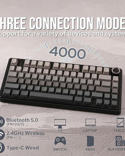 EPOMAKER x Aula F75 Gasket Mechanical Keyboard, 75% Wireless Hot Swappable Gaming Keyboard with Five-Layer Padding&Knob, BT/2.4GHz/USB-C, RGB (Black Gradient, LEOBOG Reaper Switch)