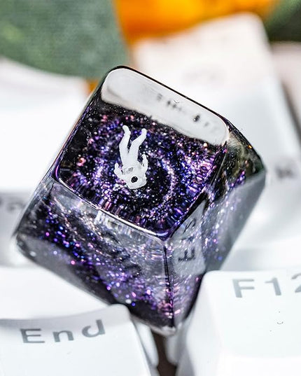 Purple Galaxy Swirl Astronaut Artisan Keycap R1 SA Profile Custom 1U ESC Astronauts Keycaps Handmade Gaming Resin Key Cap Cherry MX Switch Compatible Mechanical Keyboard Gift for Space Lover