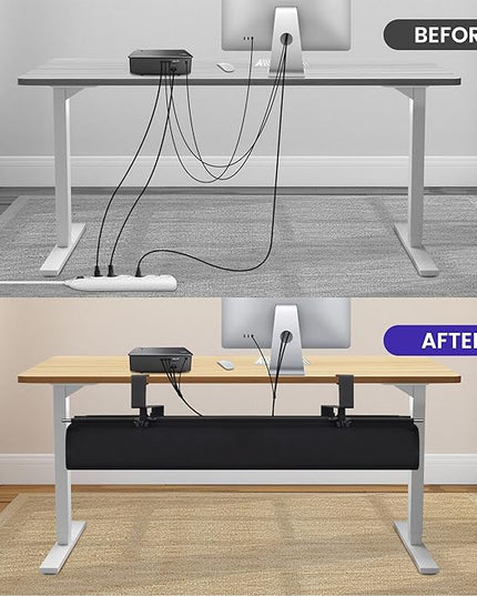 Under Desk Cable Management Tray, Clamp-On Cord Organizer，No Drilling Required, Holds Up to 22 lbs, for Cords, Routers, Power Strips (Black, 28.4inch)