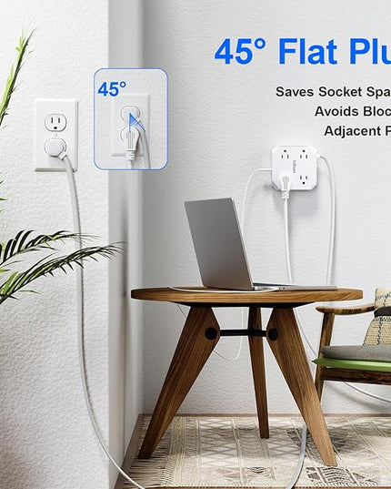 Surge Protector Power Strip, 8 Outlets with 4 USB Ports(2 USB C), 4-Sided 1050J Outlet Extender with 5FT Flat Extension Cord for Travel, Home, School, College Dorm Room Essentials