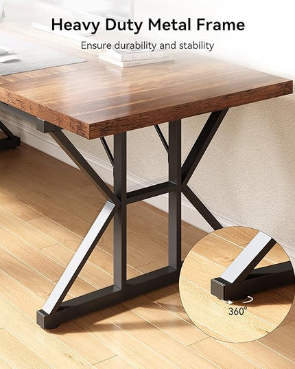 LITTLE TREE 70.8-Inch Office Desk, Wooden Executive Office Desk, Modern Work Desk, Large Farmhouse Writing Table Computer Desk for Home, Brown-Black