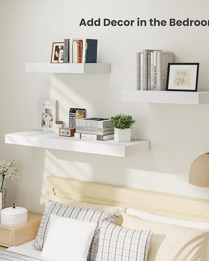 Heimlove 12" Deep Floating Shelves, 36 x 12 Inch Wall Mounted Long Floating Shelf with Invisible Brackets, for Home Decor, Bedroom, Kitchen, Living Room, Bathroom - 2 Pack, White