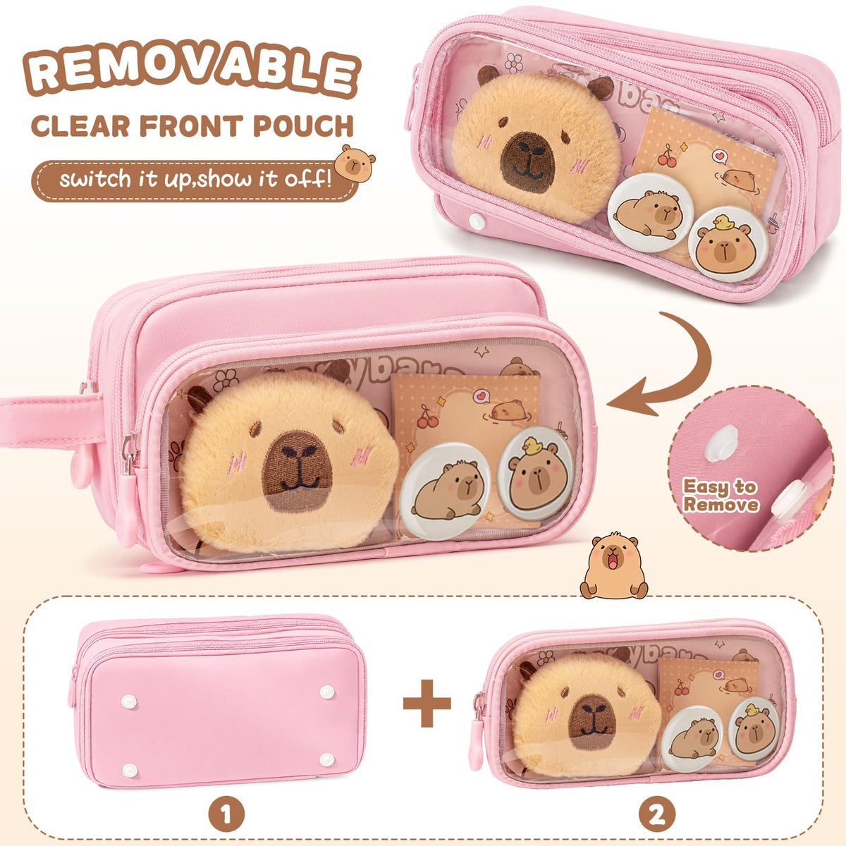 Similove Capybara Stationery Set 92 Pcs, Kawaii Back to School Supply Bundle with Pencil Case, Notebooks, Pens and Stickers, Cute School Supplies for Kids Girls, Kindergarten Elementary Gifts