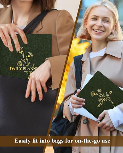 Lanpn Undated Daily Planner Hourly Schedule Notebook, 196 Pages 2 Page per Day To Do List Notebook Notepad Appointment Work Planner, Hardcover Daily Journal Organizer Book For Women 7.7" x 9.3" Green