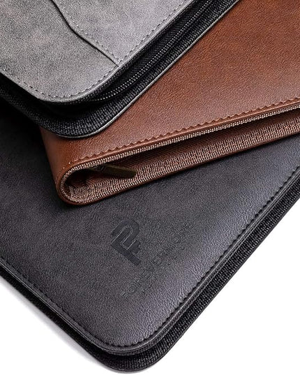 Forevermore Portfolios Padfolio Binder - Professional Faux Leather Travel Organizer Pouch for Tablet, Documents, Presentation Folders, Zipper Closure, Removable 3-Ring Notepad - Black