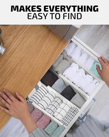 4-Pack Bamboo Drawer Dividers - 2.6" High, 12.5"-17" Adjustable Drawer Organizers for Clothes, Expandable Dresser Separators in Bedroom/Bathroom/Kitchen/Office Organization and Storage (White)