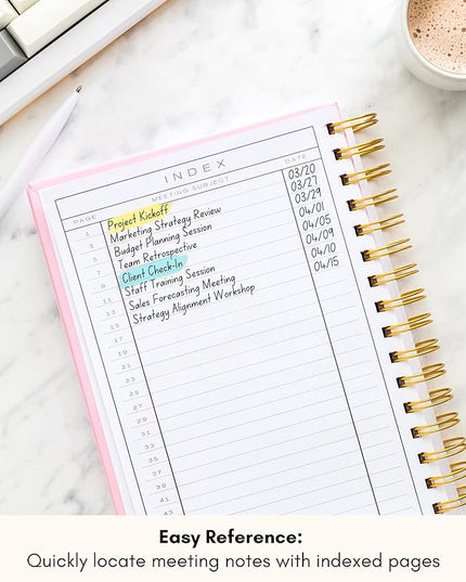 Lamare Meeting Notebook for Work Organization – Perfect Work Notebook for Note Taking & Meeting Planner for Productivity