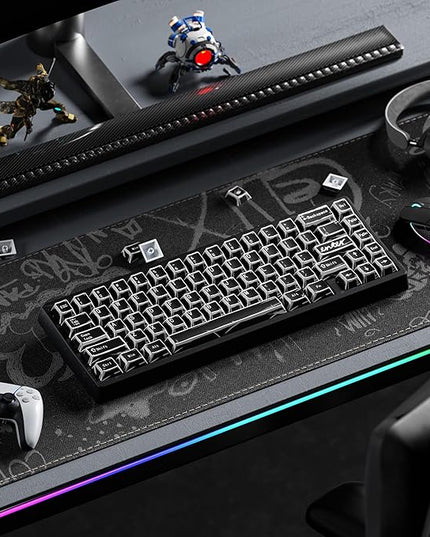 XVX Black Translucent Keycaps,PBT Keycap Set Cherry Profile,Dye Sublimation Graffiti Keyboard Keycaps Suitable for 60% 65% 75% 80% 100% MX Switches Mechanical Keyboard