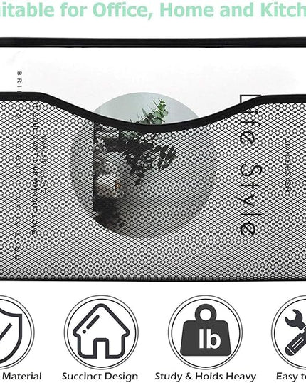 EASEPRES 3 Single Pocket Mesh Hanging File Organizer, Vertical Wall Mounted Magazine File Holder, Mount Basket Mail Paper Document Folder Organizing for Office, Home and School, Black