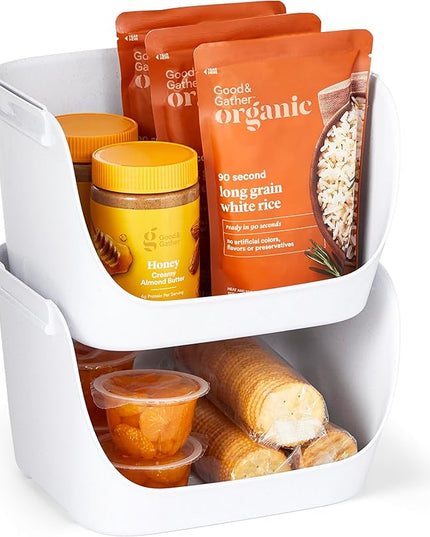 YouCopia ShelfBin Stacking Pantry Bins, 2-Pack, Stackable Storage Basket Organizers for Kitchen and Cabinet Organization