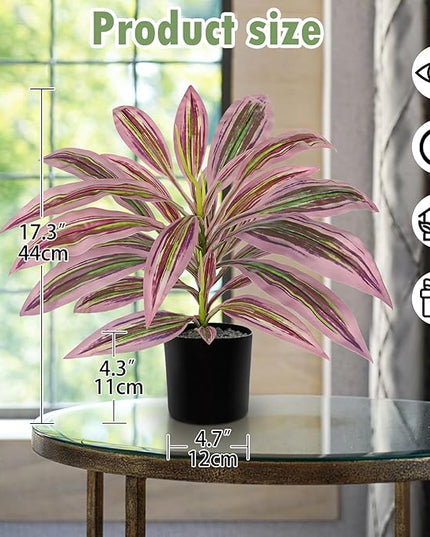 Artificial Plants Indoor with Pot, 19" Fake Potted Plants Medium Artificial Dracaena Plant in Black Pot Faux Tropical Plants for Bathroom Living Room Office Desk Shelf Decor