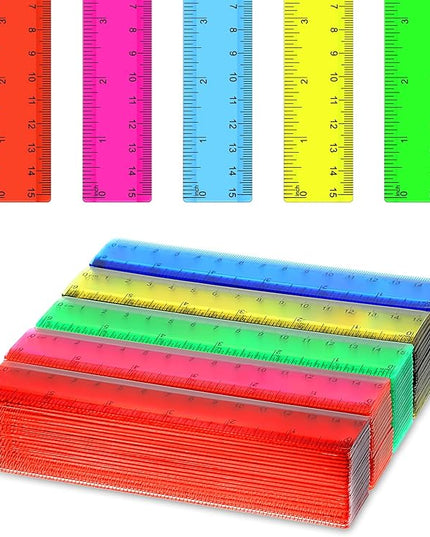 150 Pcs 6 Inch Rulers Bulk, Clear Plastic Assorted Color Metric Rulers with Inches Centimeters Millimeter, Flexible Small Straight Rulers, First Day of School Gift for Students