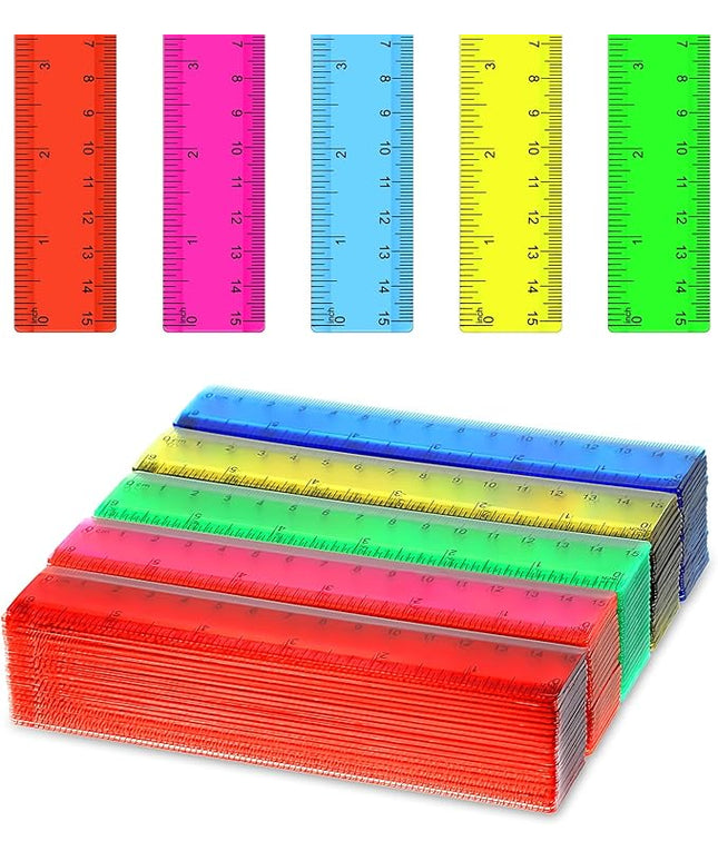 150 Pcs 6 Inch Rulers Bulk, Clear Plastic Assorted Color Metric Rulers with Inches Centimeters Millimeter, Flexible Small Straight Rulers, First Day of School Gift for Students