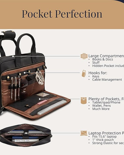Luxorro Full-Grain Leather Briefcase for Men - Laptop Bag with Leather Computer Compartment