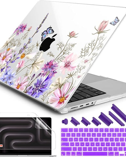 DONGKE Case for M5 MacBook Pro 14 inch 2025 2024-2021 M4 M3 M2 M1, Plastic Hard Shell Cover Compatible with A3434 A3112 A3401 A3185 A2992 A2779 A2442, Retina XDR Display & Touch ID, Butterfly Floral