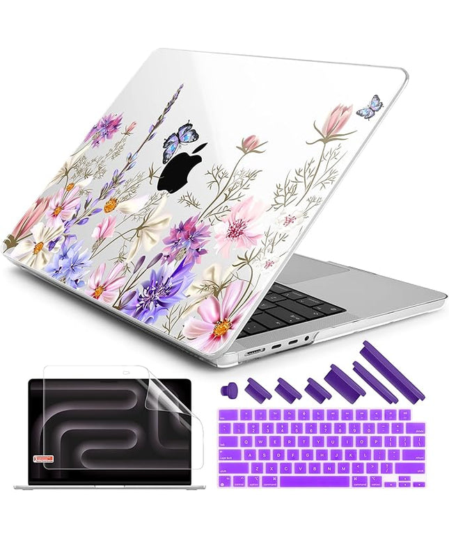 DONGKE Case for M5 MacBook Pro 14 inch 2025 2024-2021 M4 M3 M2 M1, Plastic Hard Shell Cover Compatible with A3434 A3112 A3401 A3185 A2992 A2779 A2442, Retina XDR Display & Touch ID, Butterfly Floral