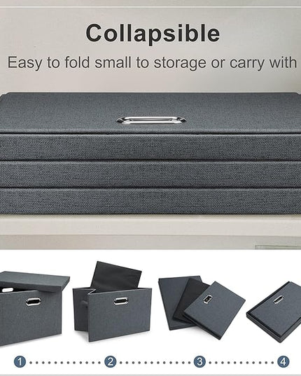 Large 17" 36 Quart Collapsible Stackable Storage Bins with Lids, 5 Packs Dark Gray Foldable Fabric Closet Storage Boxes with Lids Heavy-duty Linen Cube Baskets(17 x 12 x 11)