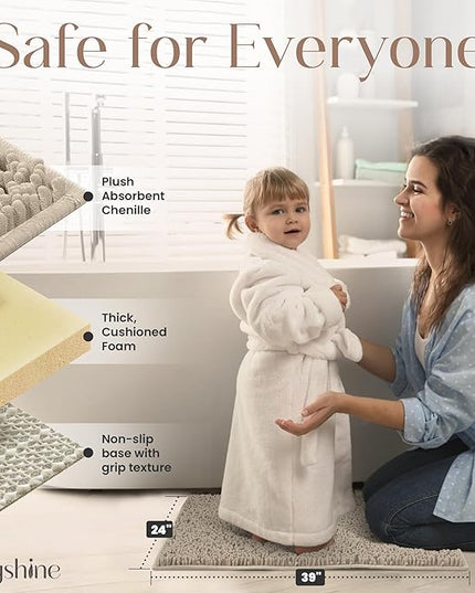 MAYSHINE Plush Shaggy Chenille Bath Mat | Extra Soft, Super Absorbent, Non-Slip Bathroom Rug | Fluffy Microfiber, Area Rug Sets for Bathroom Floor, Kitchen, Living Room | 39"x24" | Beige