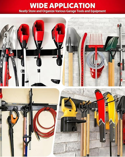 64 Inches Garage Tool Organizer Wall Mount, Tool Storage Rack Wall Mount, Heavy Duty Garden Wall Organizer System for Yard, garage and Shed, Tool Holder for Hanging Rake Snowboard Broom Mop