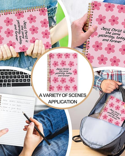 Pink Floral Christian Spiral Journal Notebook 5.5x8.3in, Jesus Journal for Women, Prayer Journals for Woman, Religious Notebooks for Note Taking, Hardcover Notebook