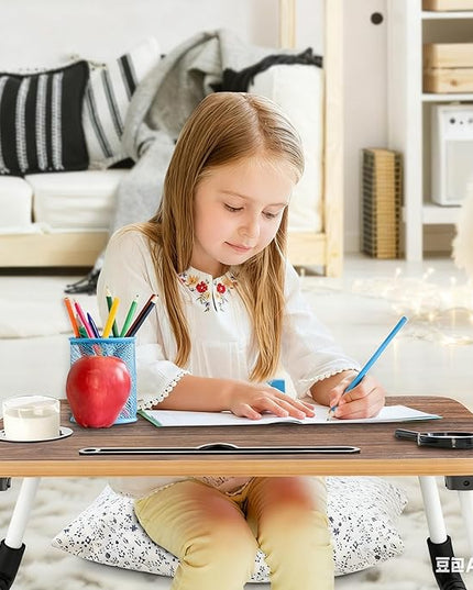 Fayquaze Portable Foldable Laptop Bed Desk with Storage Drawer and Cup Holder - Lap Desk Laptop Stand Tray Table for Eating, Reading and Working