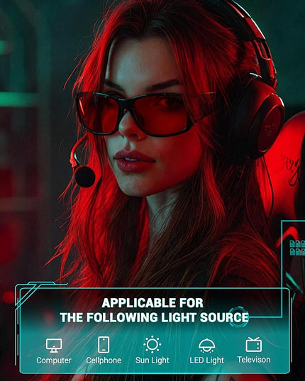 TIJN Sonia Sleep Glasses for Blue & Green Light Blocking,Red Lens with Dual AR Coating,Wraparound Frame for Gaming Screen
