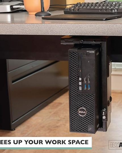 Ilyapa Under Desk Computer Mount with 360 Degree Swivel - CPU Holder for PC Desktop Tower