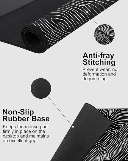 TopMade Mouse Pad with 15W Fast Wireless Charging, 31.5"x15.75" XXL Large Gaming Waterproof Desk Pad with Ultra-Smooth Surface, Non-Slip Base, Computer Desk Mat, Black Topographic Map #1