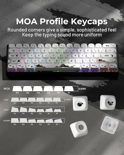 HITIME XVX Keycaps - White Cool PBT Keycaps, MOA Profile Key caps 60 65 75 100 Percent, Dye-Sublimation, Custom 140 Keys Set for 100%, 75%, 65%, 60% Mechanical Keyboard