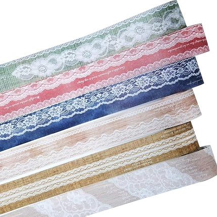 AuriicLeaf Lace Pattern Washi Tape Set, 6 Rolls Japanese Paper Decorative Stickers with 1 Clip, Lace Fabric for Scrapbooking, Journaling, Craft Supplies, 1.57in x 79in
