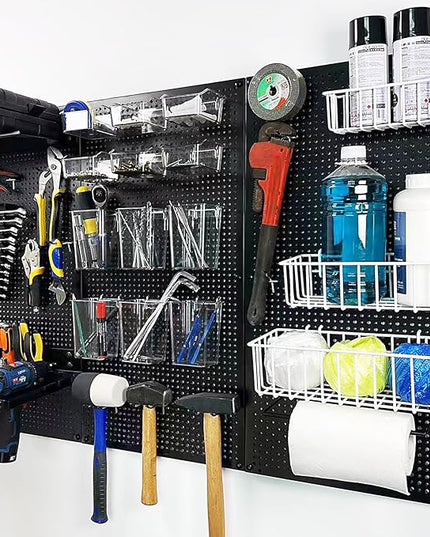 Peg Board,3 Pack 16-Inch X 24-Inch Heavy Duty Metal Peg Board Tool Organization Panels,Ideal for Storage Solutions in Garages, Workbenches, Workshops, Kitchens, and Other Iocations(Black)