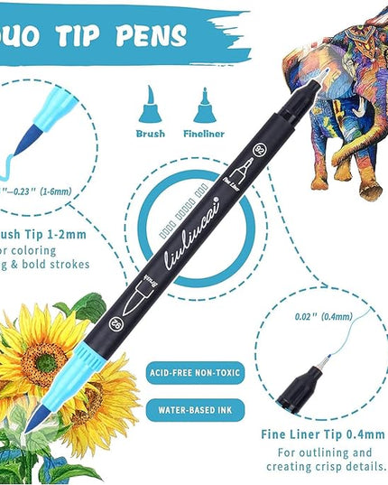 200 Colors Dual Tip Markers Brush Pens, Fine & Brush Tip Art Markers for Adult Coloring Book Drawing Calligraphy, Colored Pens Christmas Gifts Stocking Stuffers for Teen Art Supplies