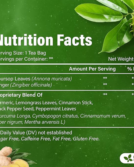 FreshDrinkUS, Super Soursop Herbal Tea – 60 Tea Bags | Soursop, Ginger, Turmeric, Lemongrass, Cinnamon, Black Pepper & Peppermint | Caffeine-Free, Natural Flavor, Plant-Based Blend | Sugar-Free
