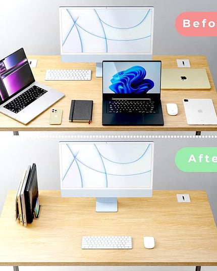 Adjustable Laptop Stand, 5 Slots, Aluminum Space-Saving, for Apple MacBook/Surface/Galaxy/Tablet/iPad/iPhone, Silver