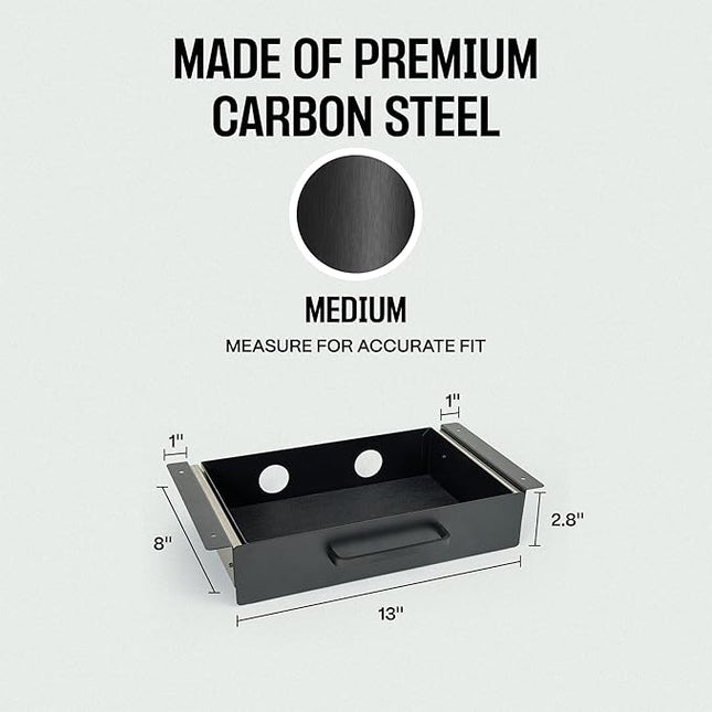Under Desk Drawer Slide Out Attachment - Carbon Steel Undermount Table Drawer with Cable Management, Pull Out Add-On Storage for Office & Standing Desks (13" x 8" x 2.8")