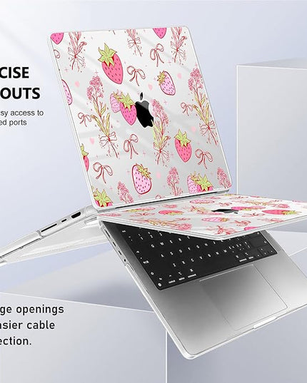 May Chen Case for MacBook Pro 14 inch, Models A2442 A2779 A2918 A2992 A3401 A3185 A3112 A3434, M1 M2 M3 M4 M5 Chip (2021-2025 Release), Plastic Hard Shell Case with Keyboard Cover, Strawberry Bow
