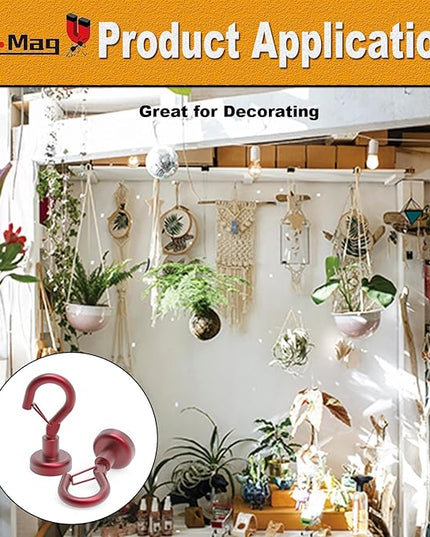 Ant Mag Magnetic Hooks Heavy Duty with Snap 22lbs Strong Red Magnet Hooks Great Hanging for Refrigerator, Cruise Cabin, Grill, Wreath,Kitchen,Office 8 Pack
