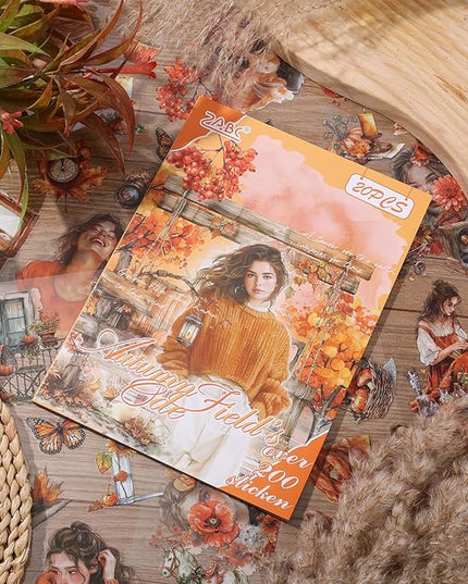 Auguro PET 20 Sheets 180 Pre-Cut Fall Stickers for Scrapbooking Landscape People Scrapbook Sticker Transparent Stickers for journali Scrapbook Supplies