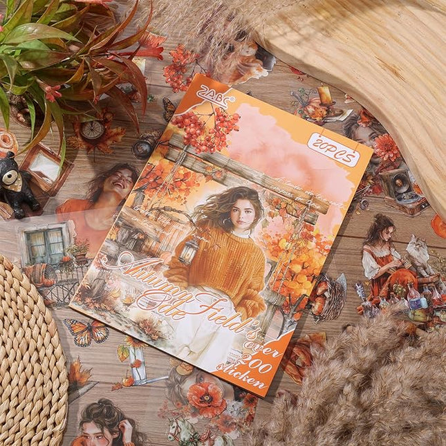 Auguro PET 20 Sheets 180 Pre-Cut Fall Stickers for Scrapbooking Landscape People Scrapbook Sticker Transparent Stickers for journali Scrapbook Supplies